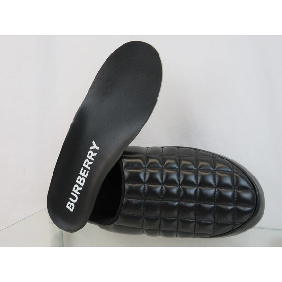 BURBERRY NORTHAVEN BLACK QUILTED CHECK LEATHER LOGO LOAFER SLIPPERS 41 US 8 - Picture 7 of 13